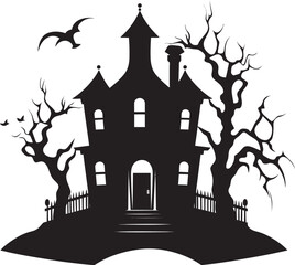 Ghostly Abode Haunted House Emblem Eerie Manor Vector House Logo