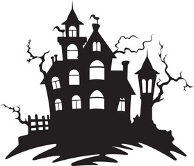 Ghostly Abode Haunted House Emblem Eerie Manor Vector House Logo
