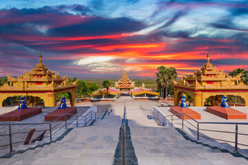 Golden Hour at a Majestic Southeast Asian Buddhist Temple Complex