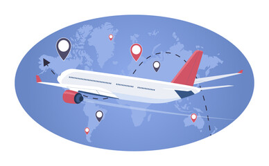 Concept illustration of air travel around the world. Vector illustration.