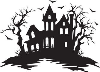 Ghostly Abode Haunted House Emblem Eerie Manor Vector House Logo