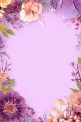 Frame with colorful flowers on lilac background