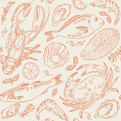 line art pattern of seafood
