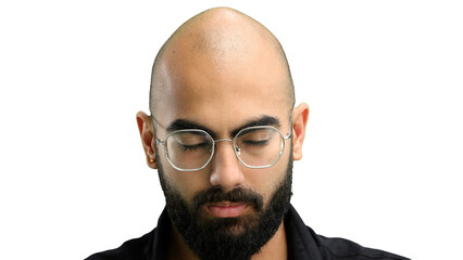 Man's face, on a white background, close-up