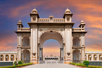 Fototapeta na wymiar Majestic Indo-Islamic Pavilion at Sunrise, Symmetrical Mughal Architecture, Heritage Site, India
