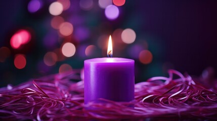 Obraz na płótnie Canvas A Close-up of a Burning Purple Candle