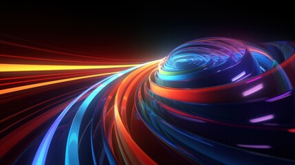Abstract 3D HDRI Cart with Neon Colored Lines on Dark Background