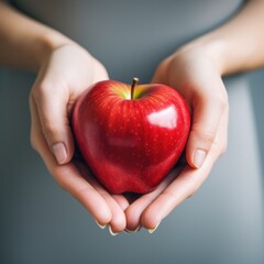 health care healthy eating Holding an apple in the shape of a heart