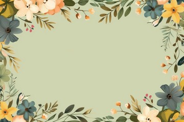 Frame with colorful flowers on olive background