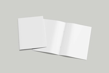 Blank Open and closed blank brochures on grey background