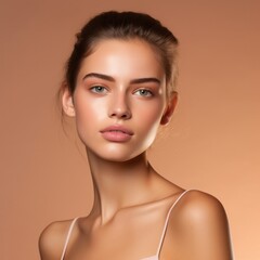 Fototapeta premium Beautiful young model with youthful skin, model and skin care concept isolated on brunette.