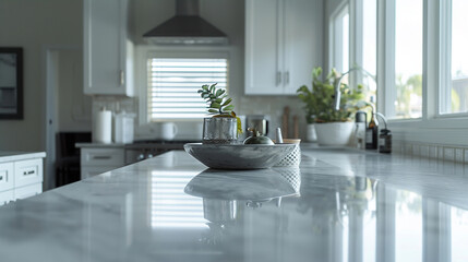 Maximizing the potential of unused kitchen countertops as an elegant and understated background for effective advertising photography. Front view Copy Space.
