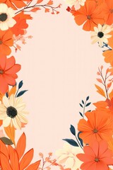 Frame with colorful flowers on orange background