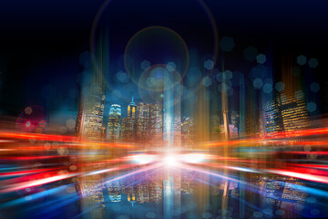 Abstract city in vertical motion blur background - obrazy, fototapety, plakaty