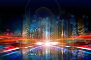 Foto op Plexiglas Abstract city in vertical motion blur background © YiuCheung