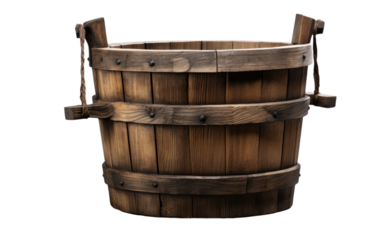 Wooden Well Bucket, a Charming and Practical Accent for Rural Aesthetics on a White or Clear Surface PNG Transparent Background