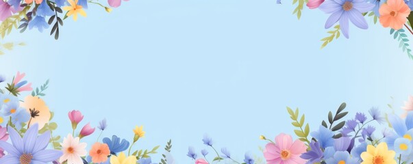 Frame with colorful flowers on periwinkle background