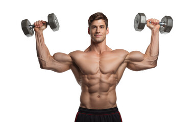 Fototapeta na wymiar Athletic Man Holding Dumbbells, Showcasing Strength and Stamina in a Striking Pose on a White or Clear Surface PNG Transparent Background