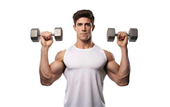 Witness the Power as an Athletic Man Embarks on a Fitness Journey with Dumbbells on a White or Clear Surface PNG Transparent Background © Usama