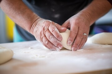 Fototapeta premium hands shaping calzone dough