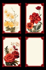 Frame with colorful flowers on ruby background