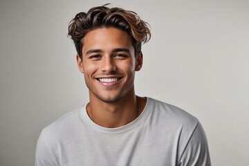 Obraz premium A stunning portrait of a charming young man with a bright, infectious smile,.