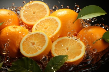 3D Render of Floating Fresh Fruits, on an isolated Juicy Orange background, Generative AI