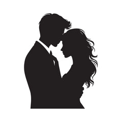 Whispering Love Shadows: Valentine Couple Silhouette, Ideal for Romantic Stock - Valentine Vector, Couple Vector Stock

