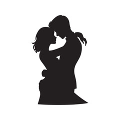 Moonlit Kiss Harmony: Valentine Couple Silhouette, Ideal for Stock Images - Valentine Vector, Couple Vector Stock
