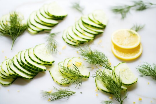 Sliced Cucumbers Fanned Out With Dill, Lemon Zest