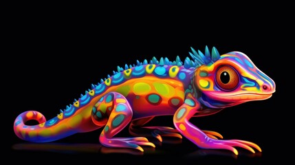 Beautiful fantasy rainbow colored gecko salamander animal multicolor. AI generated image