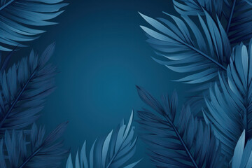 Step into nature's canvas with a Collection of tropical leave Blue space background complements the botanical beauty, creating a modern and abstract frame. ai generative
