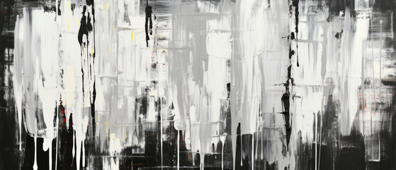 Rough strokes of black and white paint. Texture of acrylic or oil paint. Artistic chaotic background.