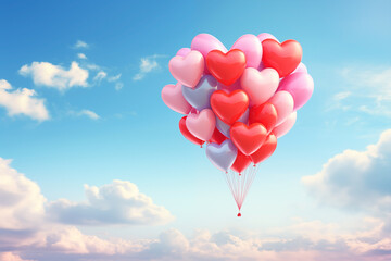 Obraz premium Heart shape balloons floting on the sky. Valentine's Day wallpaer and background concept