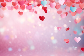 Obraz premium Valentine background with pink and red heart shaped and light bokeh. Celebrate, anniversary concept