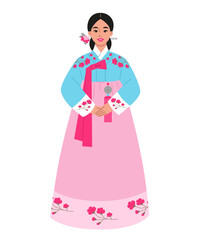illustration of woman in traditional korean costume hanbok