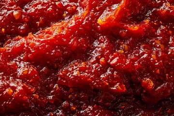 tomato jam texture, red macro background, vegetable jam