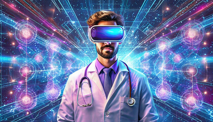 Telemedicine concept,Ai online smartphone Medical Doctor online communicating the patient on VR medical interface with Internet consultation technology.