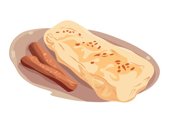 A dish of Caucasian cuisine. This design adds a touch of whimsy to the delectable ingredients and presentation. Vector illustration.