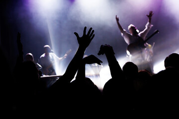 Excited Crowd Enjoying Music at Night Concert