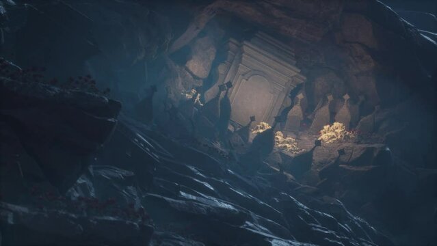 Cemetery on the Mountain, Tombs, Dark Castle, Scary Environment 3D Animations Rendering CGI Cinematic 4K