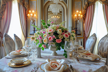 Luxurious Dining Room with Elegant Table Setting
