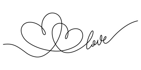 couple hearts with love continuous line drawing minimalist decorative vector illustration