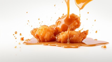 Crispy chicken nuggets with rich sauce, a quick fast food snack.