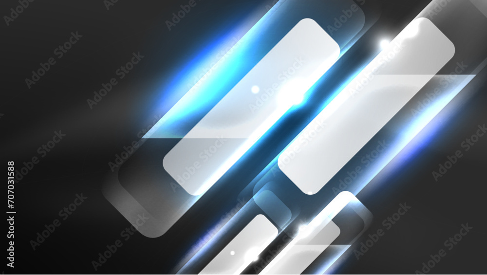 Poster abstract background landing page, geometric shape illuminated with glowing neon light on dark backgr