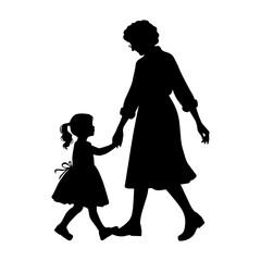 vector illustration. silhouette of a grandmother with her granddaughter walking hand in hand