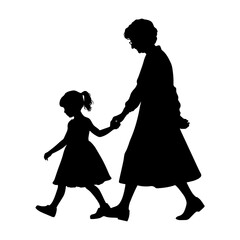 vector illustration. silhouette of a grandmother with her granddaughter walking hand in hand