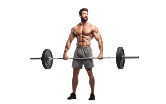 Workout Experience with a Muscular Man and Barbell on a White or Clear Surface PNG Transparent Background