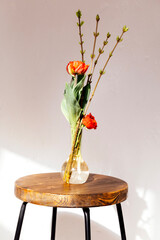 Minimalist flower arrangement with glass vase.