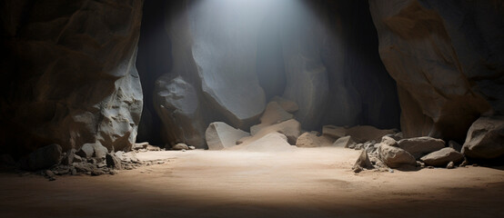 Sunlit Cave Pathway
 - obrazy, fototapety, plakaty